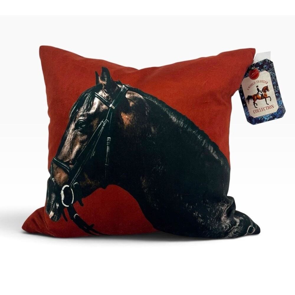 Artpilo Maxime Gautier Horse Herd Velvet Throw Pillow Ruty Red Equestrian France